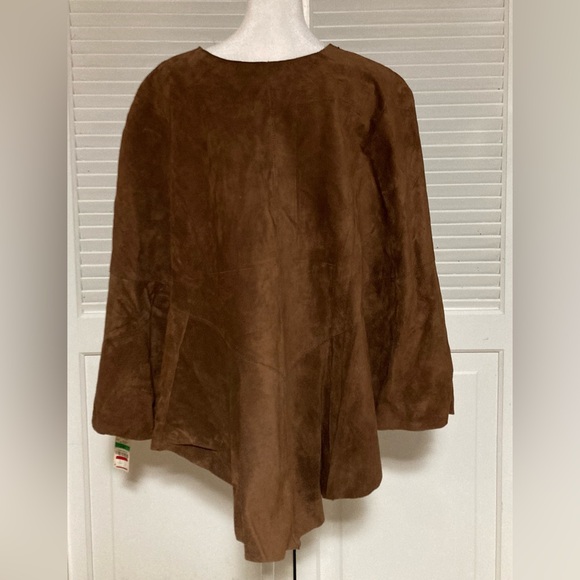 NWT Inc Concepts Vintage Brown Suede Leather Triangle Shawl/Cape Size L-XL - Picture 5 of 9